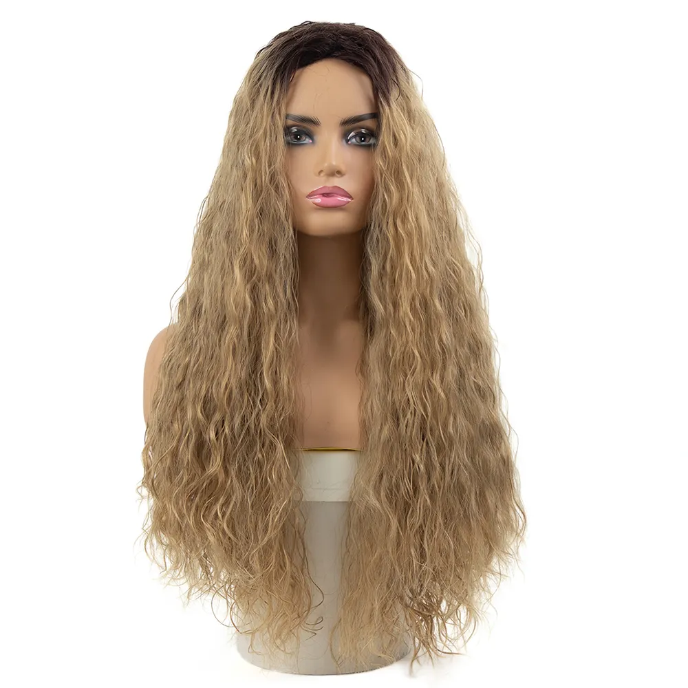 Best Selling Body Wave Wig Synthetic Womens Ash Blonde Long Hair Curly Female Natural Wavy Ombre Wig Costume for Women