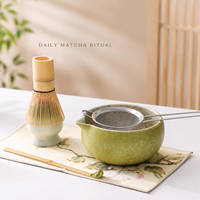 Ensemble de matcha en céramique émaillée au four avec bol rond, fouet en bambou et support pour bar à thé, vente au détail et commandes en gros, cadeaux d'entreprise, direct usine