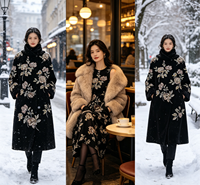 Tissu de luxe chinois épais en velours brodé de fleurs de pêcher 3D avec sequins pour robes et cheongsams à trame épaisse