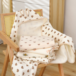 Nouvelle serviette <span class=keywords><strong>de</strong></span> <span class=keywords><strong>bain</strong></span> à capuche pour enfants en beige à imprimé animal, en <span class=keywords><strong>gaze</strong></span> <span class=keywords><strong>de</strong></span> <span class=keywords><strong>coton</strong></span> à quatre couches, <span class=keywords><strong>cape</strong></span> douce, séchage rapide, absorbante, peignoir pour bébé - Product Image 2