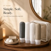 Lot de 4 flacons de voyage souples en silicone de 90 ml, qualité alimentaire, compressibles et rechargeables, pour articles de toilette en cabine avec pochette