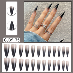 Venta al por mayor 24 piezas de alta personalización ABS <span class=keywords><strong>uñas</strong></span> postizas precioso largo Stiletto reutilizable serie negra <span class=keywords><strong>uñas</strong></span> postizas - Product Image 4