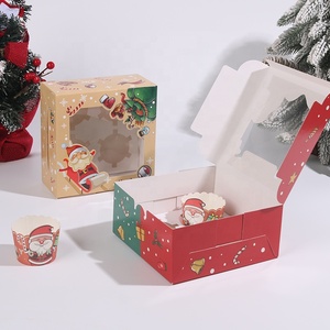 Boîte en carton kraft pour pâtisserie de Noël, avec impression, pelliculage mat, gaufrage, ruban biodégradable et fenêtre pour sushis - Product Image 4