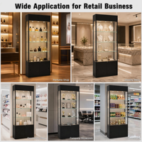 Vitrine professionnelle en verre avec rail coulissant en alliage d'aluminium, vitrine en verre trempé, 3 étagères, base en placage MDF, vente en gros