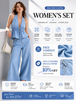 Ensemble deux pièces en jean pour femme, style luxe discret, tenue de villégiature minimaliste, fabricant OEM