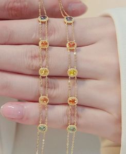 Pulsera de Cadena de Doble Capa de Oro de 18k Xinfly Fashion, Diamante Natural, Zafiro, Au750, Joyería Fina, Pulseras de Eslabones - Product Image 2