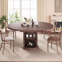 Table à manger extensible pour hôtel et petits espaces, avec étagère de rangement, gain de place, mobilier de salle à manger circulaire avec base sur piédestal