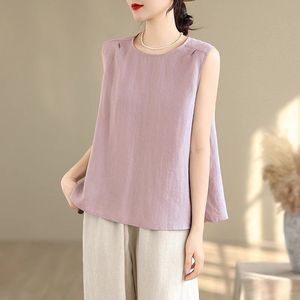 Women's Sleeveless Camisole Top Cotton Linen Blend Breathable Summer Style Pink Blue Coffee Purple White Navy Black Yellow - Product Image 1
