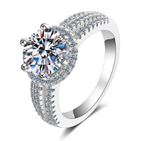 Bague de Fiançailles et de Mariage BoHan Tendance pour Femme, en Argent Plaqué Rhodium, Moissanite Princesse 2 Carats, Sertissage Pavé 999