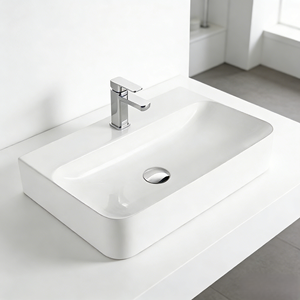 Vasque rectangulaire en céramique à poser, finition ultra brillante, grande taille, pour <span class=keywords><strong>lavage</strong></span> des mains, idéale pour hôtels et salles de bain - Product Image 2