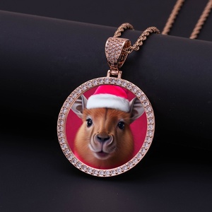 Pendentif Mémoire <span class=keywords><strong>Photo</strong></span> Personnalisé DIY 43MM, Grand Cadre <span class=keywords><strong>Photo</strong></span> Circulaire en Or Hip Hop avec Zircons Cubiques Glacés Créés en Laboratoire, Breloque pour Collier - Product Image 4