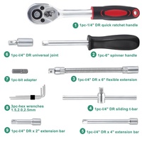 Kit d'outils de réparation automobile multifonctionnel 46 pièces CR-V rouge avec étui rigide, jeu de clés à douilles métriques et rallonges à cliquet