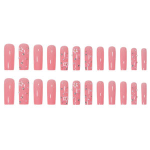 2023 última moda uñas de lujo flor cuadrada larga <span class=keywords><strong>rosa</strong></span> <span class=keywords><strong>prensa</strong></span> en uñas artificiales - Product Image 2