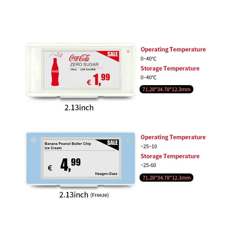 Bohang2.13inch nhiệt độ thấp làm lạnh ESL Điện Tử Giá tag siêu thị điện tử nhãn Kệ Nhà máy hỗ trợ OEM/ODM