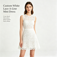 Robe de soirée mini en dentelle blanche personnalisée, coupe trapèze, col rond, sans manches, pour femme