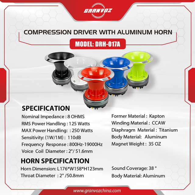 For High Performance 250W Titanium Diaphragm 8 Ohm 2"VC Horn Compression Driver for Car Speaker Optional Color