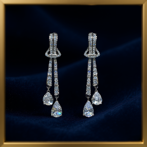 Boucles d'oreilles pendantes de luxe en argent 925 plaqué or blanc avec cristaux, bijoux de soirée pour femme, forme goutte d'eau, sertissage en canal, strass - Product Image 2