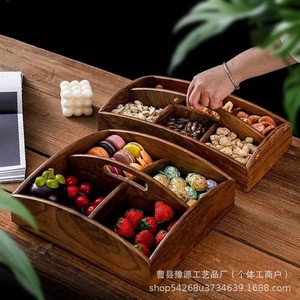 Solid Wood Dried Fruit <b>Tray</b> Nut Box With Compartments Handle Portable Candy Snack <b>Storage</b> For Home Living Room Use - Product Image 3