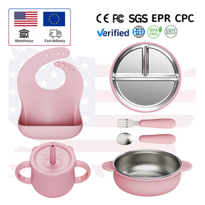 Juego de <span class=keywords><strong>Vajilla</strong></span> de Silicona y Acero Inoxidable para Niños Pequeños con Logotipo Personalizado de Fábrica, con Baberos y Platos, Libre de BPA, Apto para Lavavajillas - Product Image 1