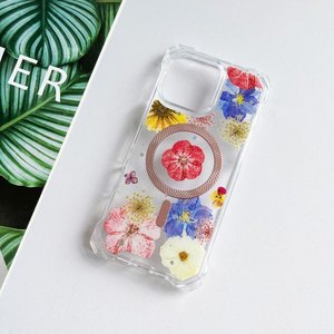 Funda Protectora Transparente para <span class=keywords><strong>iPhone</strong></span> 15 Pro Max 14 13 12 <span class=keywords><strong>11</strong></span> 7 8 Plus XS XR con Flores Secas Reales Selladas con Calor para Cargador Inalámbrico Magnético - Product Image 5