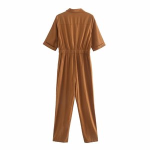 2023 Damen-Einteiler-Overall mit Tasche, einfarbig, kurzärmelig, geknöpfte Strampler und Jumpsuits - Product Image 2