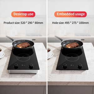 Table de cuisson <span class=keywords><strong>vitrocéramique</strong></span> encastrable <span class=keywords><strong>avec</strong></span> 2 zones de chauffe, panneau en verre trempé <span class=keywords><strong>avec</strong></span> commande tactile intégrale ou à boutons pour appareils de cuisine. - Product Image 6