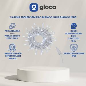 Guirnalda de Luces Gloca de 100 LED, 10 Metros, Cable Blanco, IP65 Impermeable, Luces de Navidad para Exteriores - Product Image 2