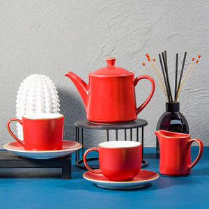 ชุดแก้วเซรามิกเคลือบสีแดงแนววินเทจชุดถ้วยชาพอร์ซเลนคริสต์มาสชุดน้ำชากาแฟสำหรับร้านอาหารชากาแฟคาปูชิโน่และชานม - Product Image 4