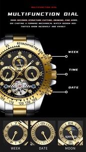 KINYUED – montre automatique mécanique pour hommes, bracelet en acier inoxydable, phase de lune, cadran en diamant, étanche 3 bars, affichage lumineux, vente en gros - Product Image 6