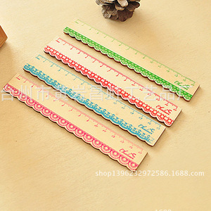 Regla de madera de 15 cm con ribete de encaje en cuatro colores para aprender a medir - Product Image 3