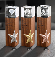 Trophée hybride bois et cristal de luxe avec gravure laser 3D pour récompenses d'honneur et célébrations de réalisations d'entreprise