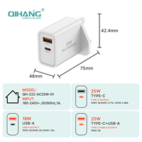 Adaptateur de chargeur rapide GaN 25W, prise UK, USB C et USB-A, PPS PD3.0, chargeur mural compact à double port haute vitesse pour téléphone, écouteurs intelligents