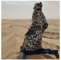 Trench-Coat Long Tricoté pour Femme avec Garniture Imperméable en Fausse Fourrure Léopard, Veste d'Automne-Hiver à Boutons Décoratifs