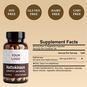 OEM Nattokinase <strong>Supplement</strong> 8,000 FU Per Serving, 240 <strong>Veggie</strong> Capsules Max Strength Enzyme &amp; Heart Health Support - Product Image 3