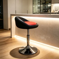 Tabouret de bar moderne en similicuir PU, noir et rouge, rembourré, petit, avec pieds argentés réglables, confortable