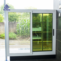 Ventana Corredera de Vidrio con Rejilla y Revestimiento Verde, Diseño Ultra Estrecho, Ventana de Aluminio Blanco Personalizada, Insonorizada, Doble Acristalamiento con Mosquiteras