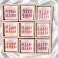 Vente en gros de faux ongles personnalisés à étiquette privée, 24 pièces assorties, ombré, paillettes, chrome, brillants
