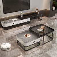 Table basse extensible en verre et marbre de luxe moderne, modèle 2026, avec rangement, idéale pour le salon – Nouveauté très demandée
