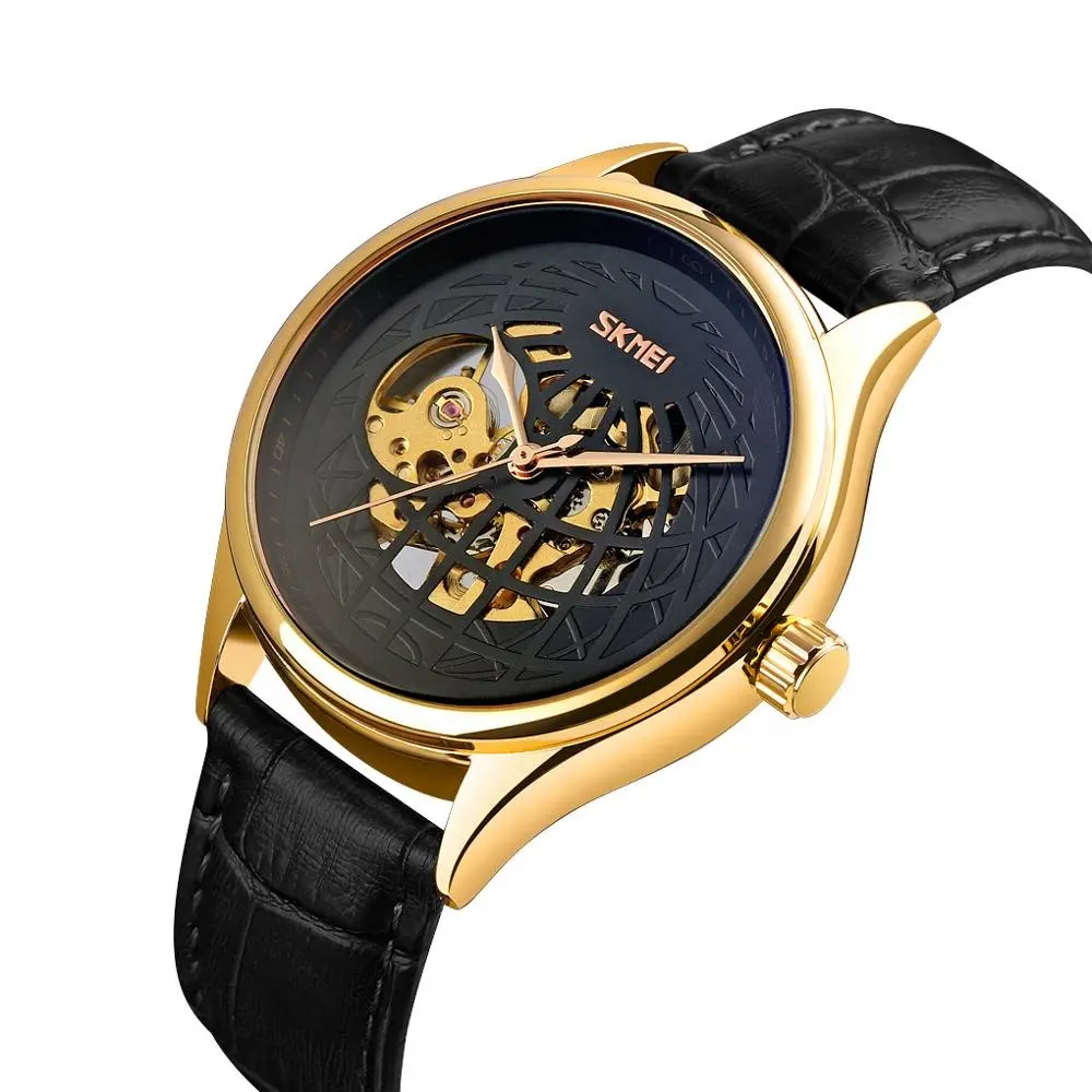 Skmei 9209 Custom Luxury Skeleton Wristwatch 3atm Leather Men Hand Clock Automatic Movement Watches