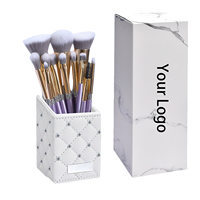 Nouveau Kit de 10 Pinceaux de Maquillage Transfrontaliers en Fibres Synthétiques Violet Clou de Girofle avec Manches en Plastique et Strass, Incluant un Seau de Rangement