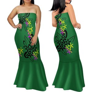 Vestido de sirena sin mangas con hombros descubiertos personalizado al por mayor, vestido de cola de pez con estampado tribal polinesio, maxivestidos de noche - Product Image 3
