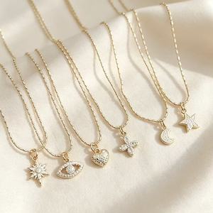 18K Gold Plated CZ Diamond Charm Pendant <b>Necklace</b> for Women Dainty Star <b>Moon</b> Heart Jewelry Wholesale - Product Image 1