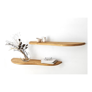 رف عائم زاوية مستدير رف عصري خشبي بتصميم فريد ديكور جداري رف عائم للتخزين عرض على الحائط - Product Image 1