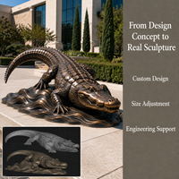 Sculpture d'alligator en bronze grandeur nature, grande œuvre d'artisanat métallique d'extérieur, statue de faune antique moulée à la main pour parc, jardin, complexe hôtelier, musée