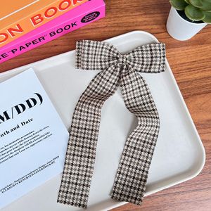 Jepit Rambut Pita Panjang Dua Lapis Motif Kotak-kotak Houndstooth Klasik untuk Anak Perempuan, Aksesoris Rambut Gingham untuk Kuncir Kuda - Product Image 4