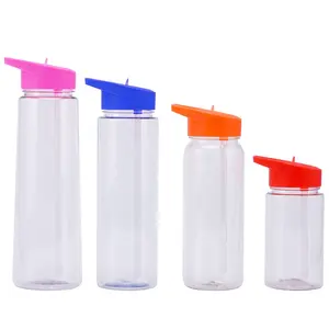 Botol Air Plastik Minuman, Portabel Ramah Lingkungan 750Ml BPA Gratis Gym Bening Transparan Trinkflasch Tritan dengan Sedotan