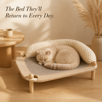 Lit surélevé pour chat en bois massif avec tapis rafraîchissant interchangeable et tapis en jute, transat d'intérieur pour animaux de compagnie, beige crème