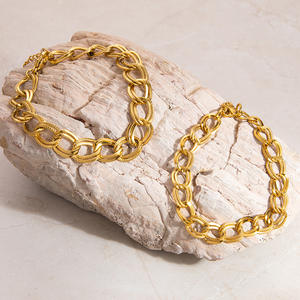 Bracelet Chaîne Tendance Plaqué Or 18K, Design Double Anneau Géométrique, Bijoux Hip Hop pour Femme, Homme, Style Unisexe - Product Image 2