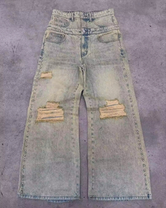 <span class=keywords><strong>Jeans</strong></span> Larghi da <span class=keywords><strong>Uomo</strong></span> con Logo Personalizzato, Vestibilità Ampia, <span class=keywords><strong>Vita</strong></span> Alta, Lavaggio Acido, Stile Vintage, Gamba Larga, Denim Effetto Consumato - Product Image 1