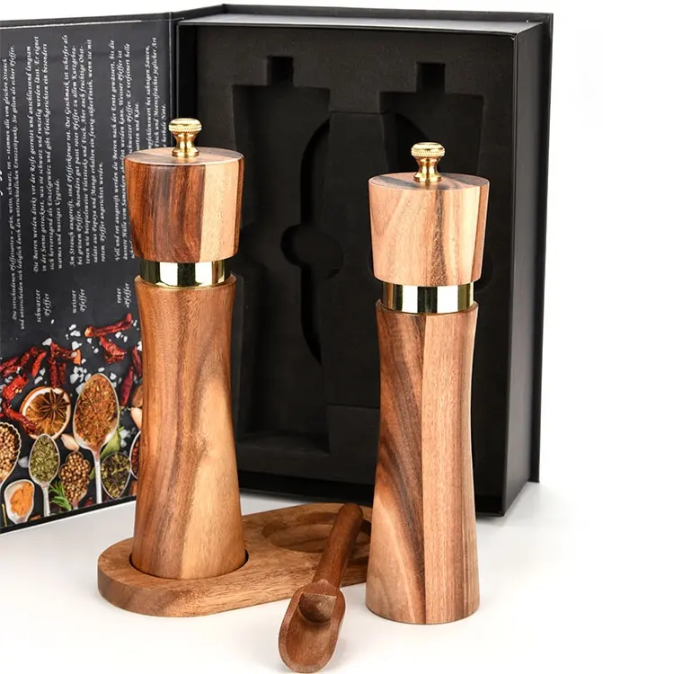 Set OF 2 Adjustable Coarseness Wooden Salt und Pepper Grinder Manual Wood Spoon Pepper Mill Set